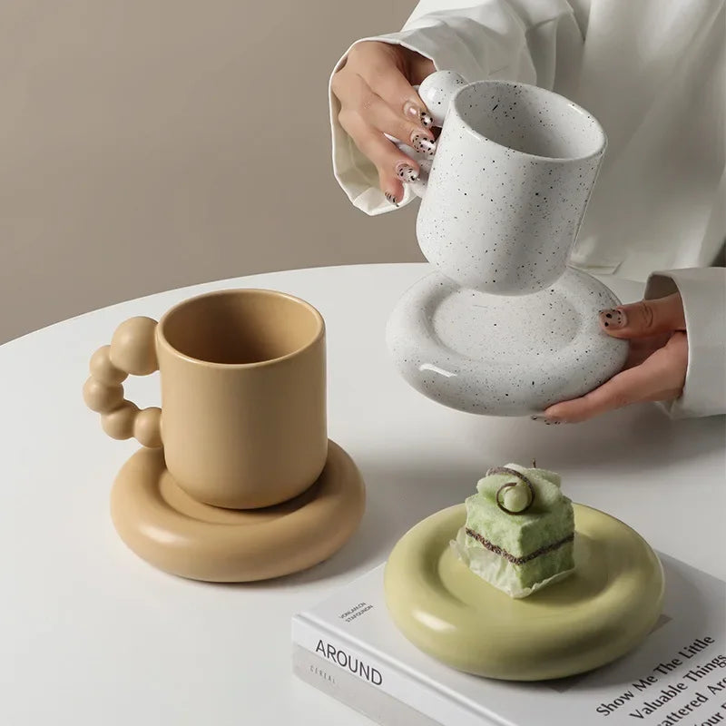 "Serene Sip" - Nordic Ceramic Mug & Tray Set: 15% Lighter, 100% Handmade