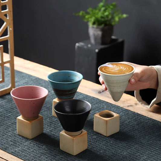 Retro Ceramic Coffee Mug - Japanese Style Tea Cup - Rustic Pottery Latte Mug - Porcelain Cup - Handmade Look