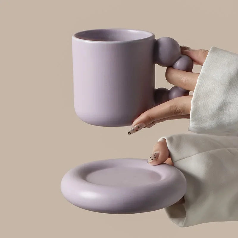 "Serene Sip" - Nordic Ceramic Mug & Tray Set: 15% Lighter, 100% Handmade