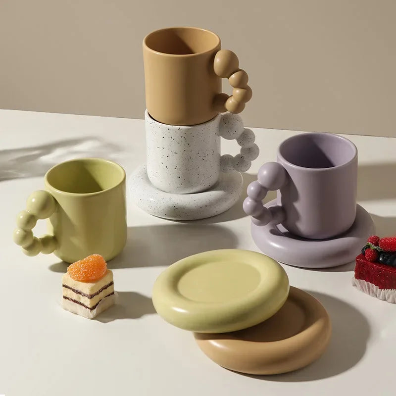"Serene Sip" - Nordic Ceramic Mug & Tray Set: 15% Lighter, 100% Handmade