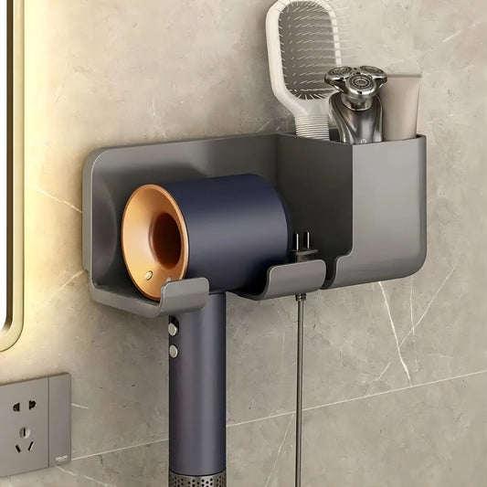 1pc Wall-Mounted Perforation-Free Hair Dryer Holder
