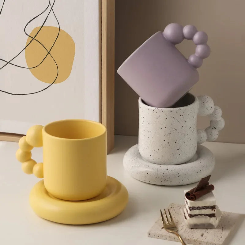 "Serene Sip" - Nordic Ceramic Mug & Tray Set: 15% Lighter, 100% Handmade