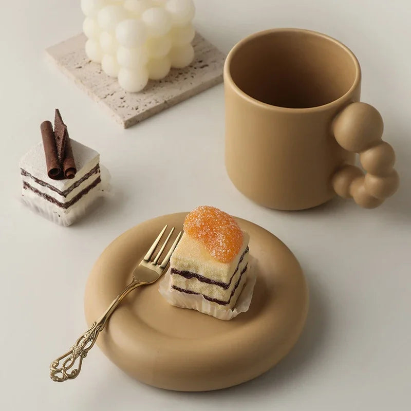 "Serene Sip" - Nordic Ceramic Mug & Tray Set: 15% Lighter, 100% Handmade